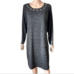 Tacera Gray Grommet Neckline Shift Dress Sz XL